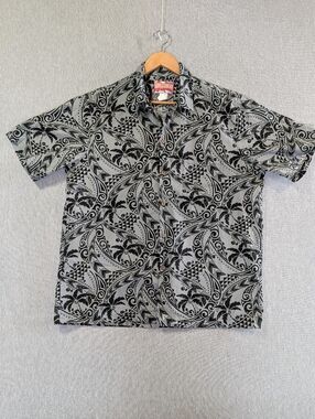 RJC Hawaiian Shirt Men's XL Black Gray Palm Trees Button Up USA